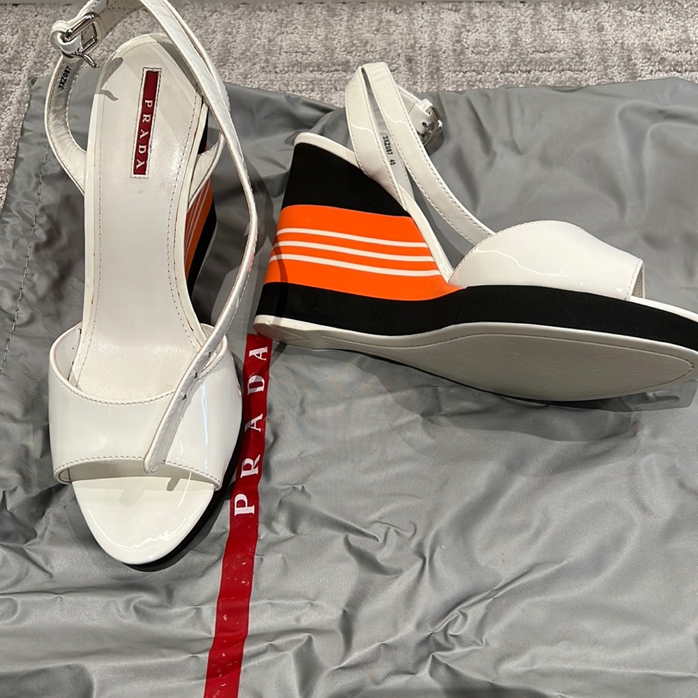 Prada White Ankle Strap Platforms / Wedge Sandals (size 40)